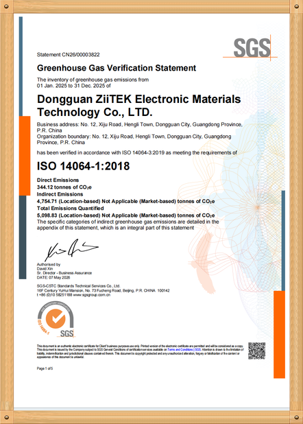Chine Dongguan Ziitek Electronical Material and Technology Co., Ltd certifications